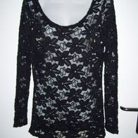 Sexy transparent Spitzen Shirt Langarm Schwarz Gr. L/XL Stretch Dehnbar