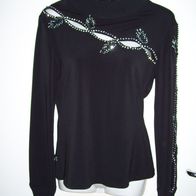 Cat Eye´s Sexy Shirt Schwarz Straß Cut Outs Ausgefallen Stretch Rarität Gr.M Vintage