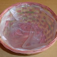Rattankorb, Bastkorb, rosa-grün-natur, rund, oben ca. 19,5 cm Durchmesser