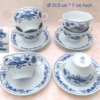 6 Suppentassen mit Untertellern - Zwiebelmuster Graf von Henneberg Porzellan DDR 