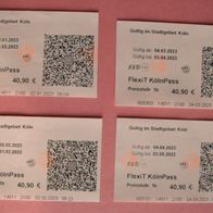 4 Stück "FlexiT KölnPass" Januar-Mai 2023; KVB, VRS