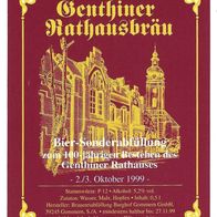Bieretikett Sonderausgabe "100 Jahre Genthiner Rathaus" Burgbräu Gommern Jerichower L