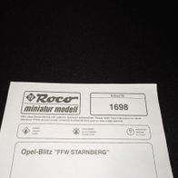 Bauanleitung Roco "Artikel 1698 Opel Blitz FFW Starnberg "