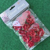 12 Glitzer Rosen rot 3,5 cm Bastel Blüten Kunst Blumen Schmuck Deko Köpfe Zier