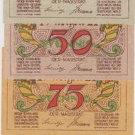 Neidenburg-Notgeld-Ostpreußen, 25, 50,75 Pfennige und 1Mark von 1921, 4Scheine