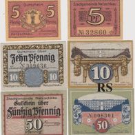 Netzschkau-Notgeld 5,10,50 Pfennig bis 31.12.1919, 3Scheine