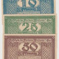 Neuhaus-Notgeld-Elbe 10,25,50 Pfennig vom 01.04.1921, 3Scheine