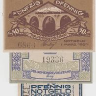 Neuhaus-Rennweg 10,50 Pf vom 01.03.1921 und 25Pf. ohne Datum,3 Scheine