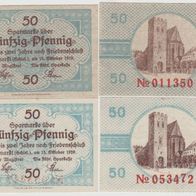 Neumarkt-Notgeld-Schlesien 50,50 Pfennig vom 15.10.1919 mit und ohne Wz,2 Scheine