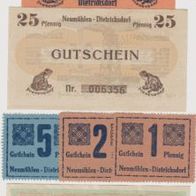 Neumühlen-Dietrichsdorf-Notgeld 1,2,5,10,25,50 Pfennig bis 31,12,1922, 6 Scheine