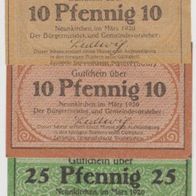 Neunkirchen-Saar-Notgeld 10,10,25 Pfennig vom März1920, 3Scheine