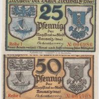 Neusalz-Oder-Notgeld 25,50 Pfennige ohne Datum Reihe1, 2Scheine
