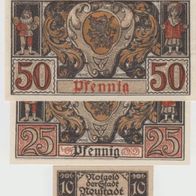 Neustadt-Coburg-Notgeld 10,25,50 Pfennig von 1920, 3Scheine