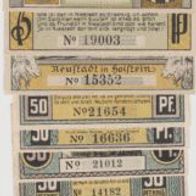 Neustadt-Holstein-Notgeld 4x25, 50, 75 Pfennig bis 31,07,1921,12 Scheine