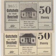 Neustadt-Holstein-Notgeld 50Pf . mit Hafenbild und 50Pf. mit Wappen 2 Scheine