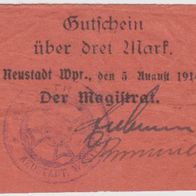 Neustadt-Westpreußen Notgeld 3Mark vom 05.08.1914 gebrauchte Erhaltung