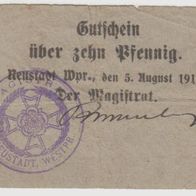 Neustadt-Westpreußen-Notgeld 10 Pfennig vom 05.08.1914 gebrauchte Erhaltung