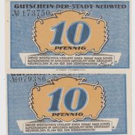 Neuwied-Rhein-Notgeld 10 Pf. vom 8.5.1917 mit-Unterschrift-und10Pf. ohne Unterschr.