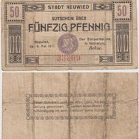 Neuwied-Rhein-Notgeld 50 Pfennig vom 8.5.1917 Kz. rot stark gebraucht