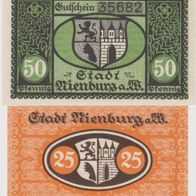 Nienburg-Hann-Notgeld 25,50 Pfennig mit Wappen 2Scheine