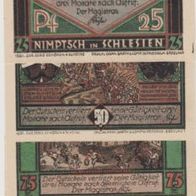 Nimptsch-Schlesien-Notgeld 25,50,75 Pfennig und 1 Mark von1921,4 Scheine