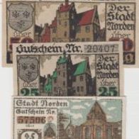 Norden-Notgeld 25,25,25,50,50 Pfennig1919-1920, 5 Scheine