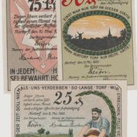 Nortorf-Notgeld 25,50,75 Pfennig vom 10.05.1920, 3 Scheine