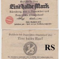 Nürnberg-Notgeld-Staatsbank Eine halbe Mark vom 01.11.1918 Reihe K gebrauchte Erh.
