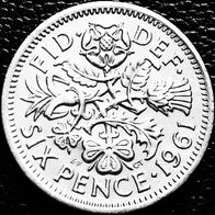 6 PENCE MÜNZE GB England Elizabeth II. Hochzeitsmünze 1961 AU