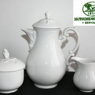 Hutschenreuther weißes Porzellan Mokkakanne Milchkanne Zuckerdose mit Deckel