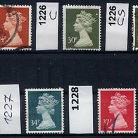 Großbritannien Mi. Nr. 1224 + 1226 C + 1226 CS + 1227+ 1228 Königin Elisabeth II. o <