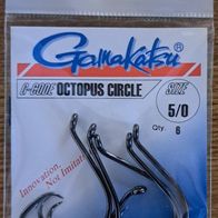 Neu 6 Gamakatsu Octopus Circle Farbe: Schwarz Größe:5/0 Öhrhaken Großfisch Haken