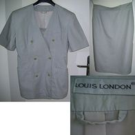 Louis London Kostüm Gr.38 Grau Businesslook Rock Doppelreihig Blazer kurzarm 100%BW