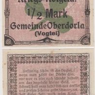 Oberdorla-Notgeld Eine halbe Mark mit ovalem Stempel und Text