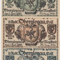 Oberglogau-Schlesien-Notgeld 25,50.75 Pfennig vom 01.07.1921 3 Scheine