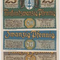 Oberhof-Thür. Notgeld 20,25,50 Pfennige vom 01.10.1921, 3 Scheine