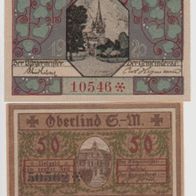 Oberlind-Notgeld 50Pfennig von 1919 und 50 Pfennig von 1920 2Scheine