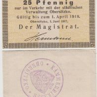 Obersitzkow-Notgeld 25 Pf. vom 01.06.1917 gelb mit-Stempel Kämmereikasse selten