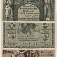 Oberweißbach-Cursdorf-Notgeld 50,50,50 Pfennig von 1921, 3Scheine