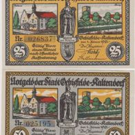 Oebisfelde-Kaltendorf-Notgeld 25,50 Pfennig vom 01.02.1921, 2 Scheine