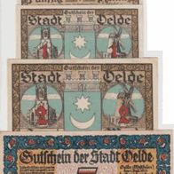 Oelde-Notgeld 50Pf. und1,2 Mark vom 07.12.1920 und 5Mark vom 01.07.1921,4 Scheine