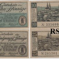 Oelsnitz-Notgeld 10,25 Pfennig vom 1,12,1918, 25Pf-andere Farbe. 2 Scheine