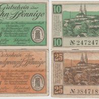 Oelsnitz-Notgeld 10,25 Pfennig vom 1,12,1918, 25 Pf-grün, gelb. stark gebraucht
