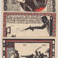 Ohlau-Schlesien-Notgeld 3x50 Pfennig von 1921, 3 Scheine