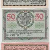 Ohrdruf-Notgeld. 25,50,50 Pfennig vom 01.03.1921, 3 Scheine