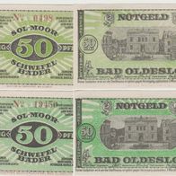 Oldesloe-Notgeld 50,50 Pfennig grün, gelb, grün mit Druckfirma 2 Scheine