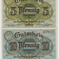 Orlamünde-Notgeld 5,10 Pfennig von 1817 bis 31.12.1919, 2 Scheine