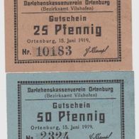 Ortenburg-Vilshofen-Notgeld 25,50 Pf. Nr.2324-10183 vom15.06.1919, 2 Scheine