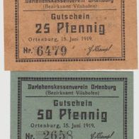 Ortenburg-Vilshofen-Notgeld 25,50 Pf . Nr.2658-6479 vom 15.06.1919, 2 Scheine