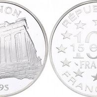 Frankreich 100 Francs = 15 Ecus 1995 Silber Proof, Parthenon auf der Akropolis Athen